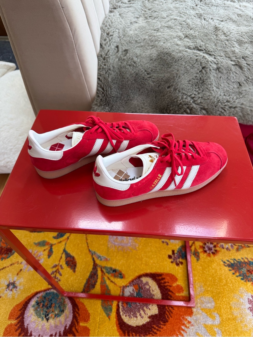 adidas Red and White Gazelle Sneakers